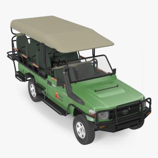 3D Toyota Land Cruiser Safari Open Sided Green Clean Rigged