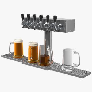 3D T Style Pedestal Draft Beer Tower with Beer Mugs model