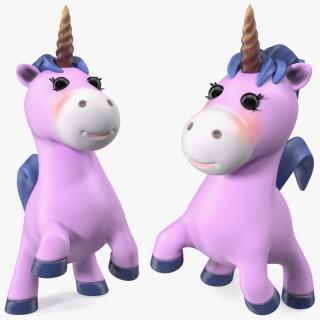 3D Pink Cartoon Unicorn Jumping Pose model