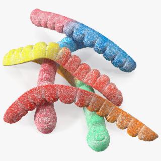 3D Sugar Coated Colorful Gummy Worms Pile model