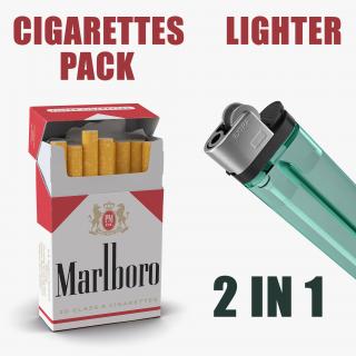 3D Cigarettes Pack Marlboro and Lighter