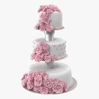 3D model Three Tier Floral Wedding Cake Pink
