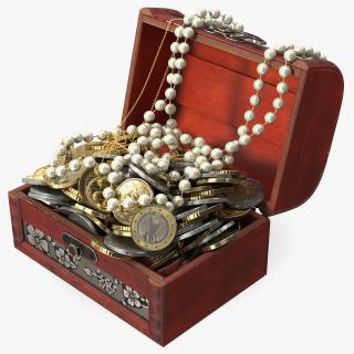 3D Treasure Box Full of Euro Coins and Jewelry model