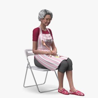 3D Cook Style Asian Old Lady Sitting model
