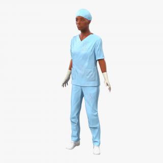 3D Female Surgeon African American Rigged 2 with Blood