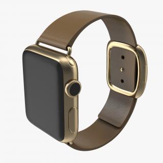 3D Apple Watch 38mm Gold Case with Brown Modern Buckle