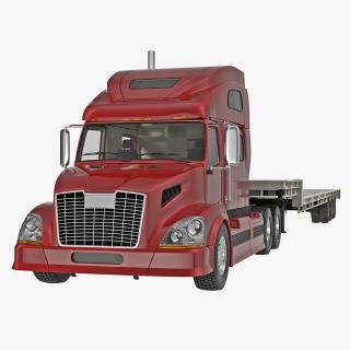 3D model Truck and Single Drop Tri Axle Trailer 2
