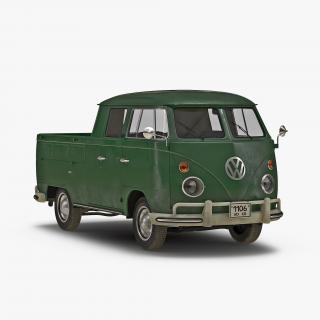 Volkswagen Type 2 Double Cab Pick Up Green 2 3D model