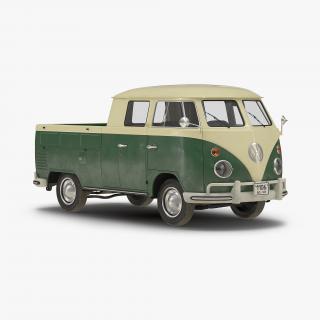 3D Volkswagen Type 2 Double Cab Pick Up Simple Interior Green model