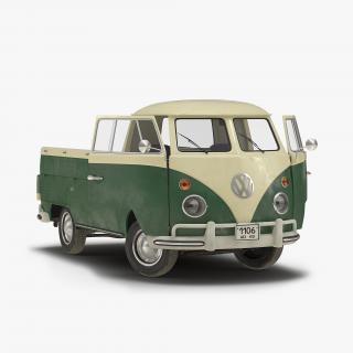Volkswagen Type 2 Single Cab Pick Up Rigged Green 3D model