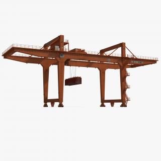 3D Rail Mounted Gantry Container Crane Orange and 40 ft ISO Container