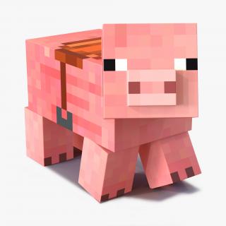 Minecraft Pig with Saddle Rigged 3D