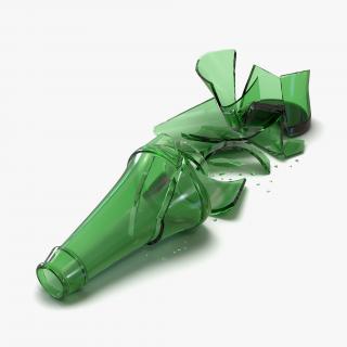 3D Broken Beer Bottle 2 Green