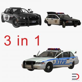Generic Police Cars Rigged Collection 3D
