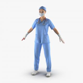 Asian Female Surgeon Stained with Blood 3D model