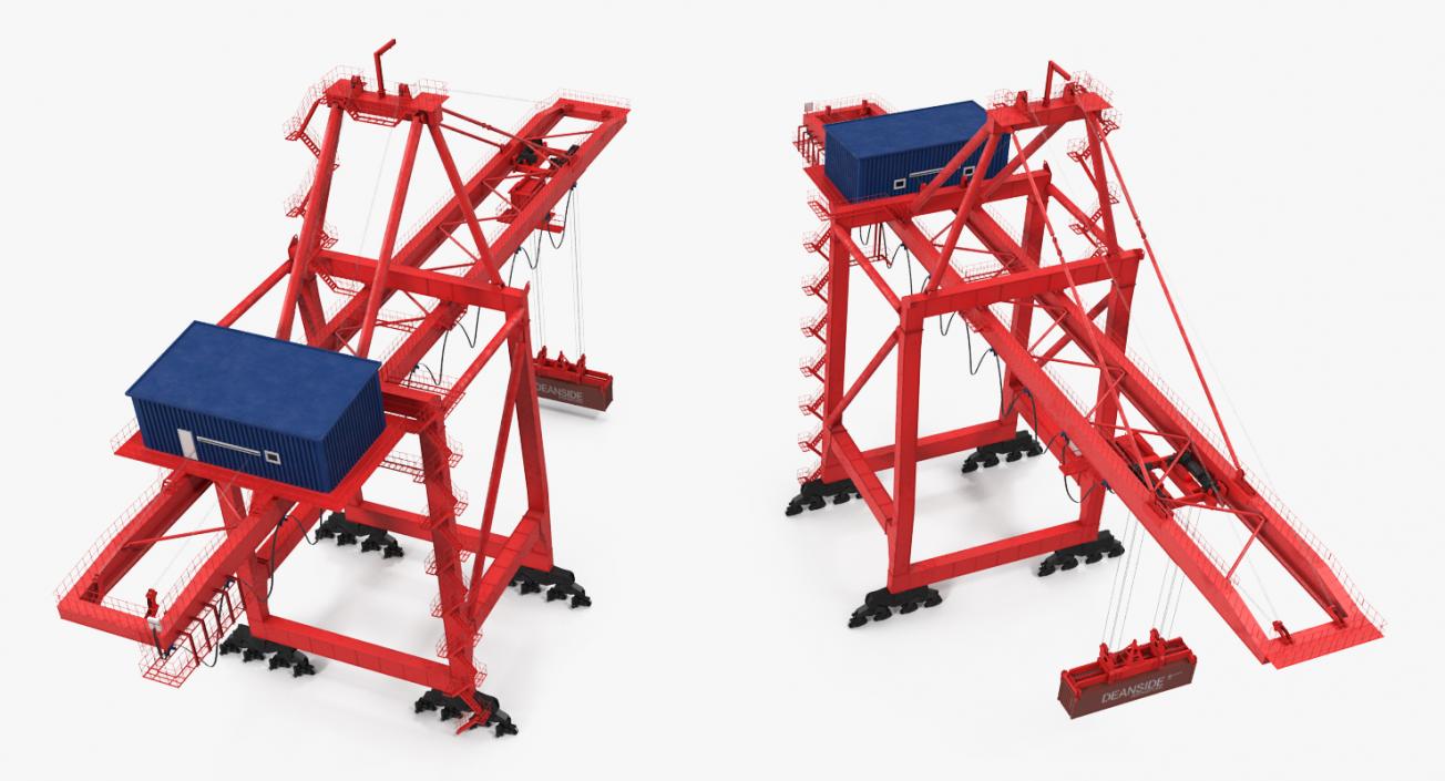 3D Port Container Crane Rigged Red with Container
