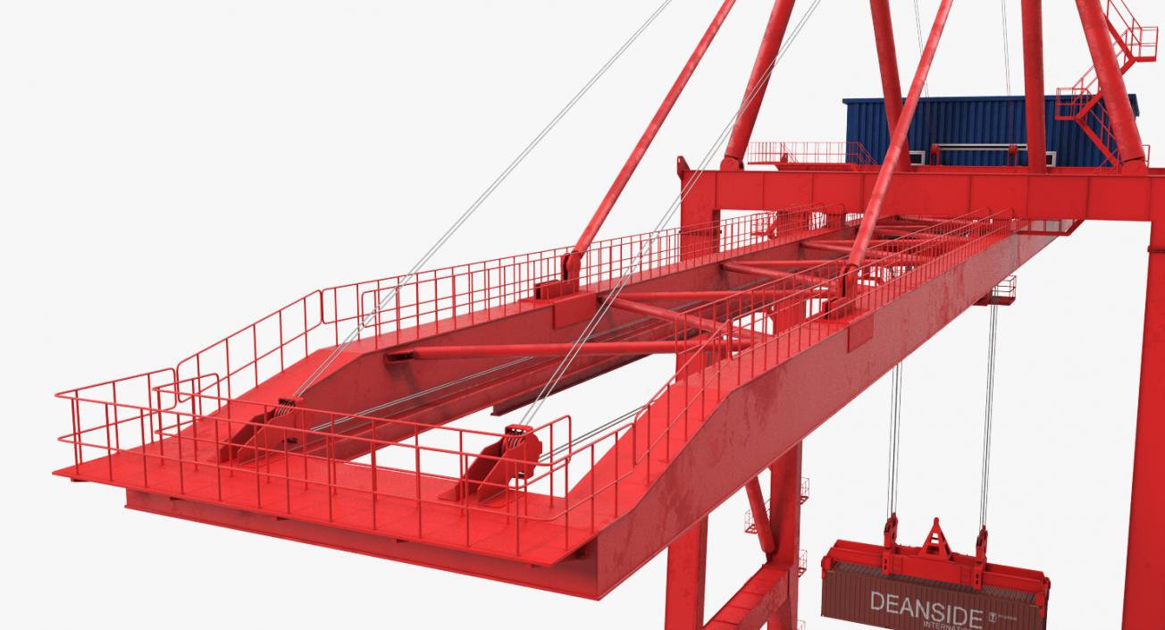 3D Port Container Crane Rigged Red with Container
