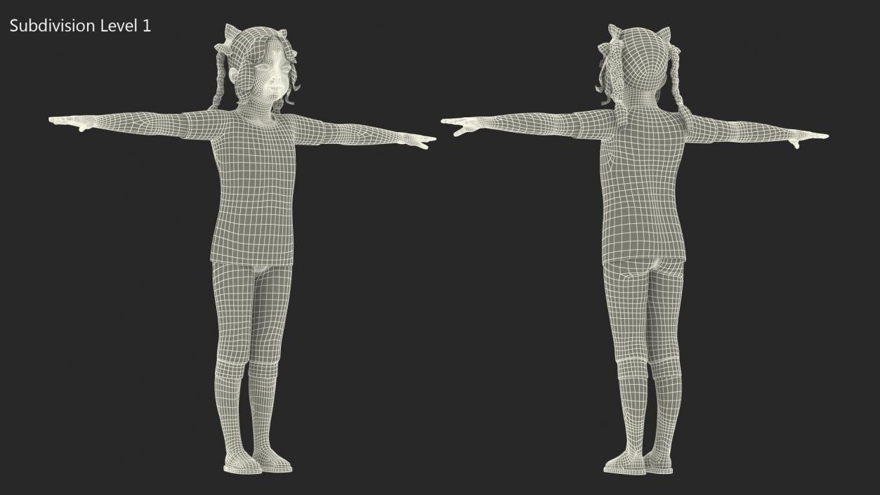3D Chinese Girl Child in Home Clothes T-pose