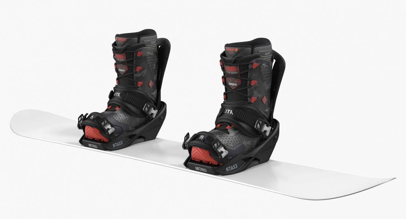 3D model Snowboard with Nitro Staxx Bindings and Boots