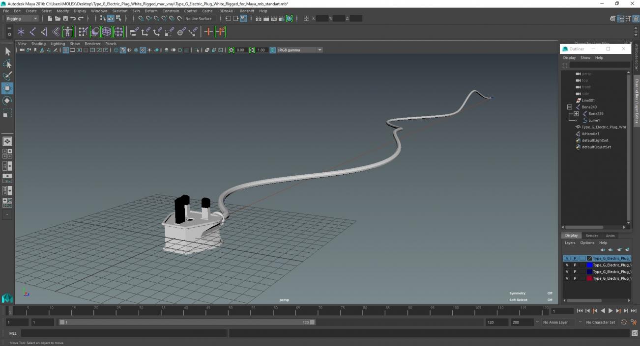 Type G Electric Plug White Rigged for Maya 3D