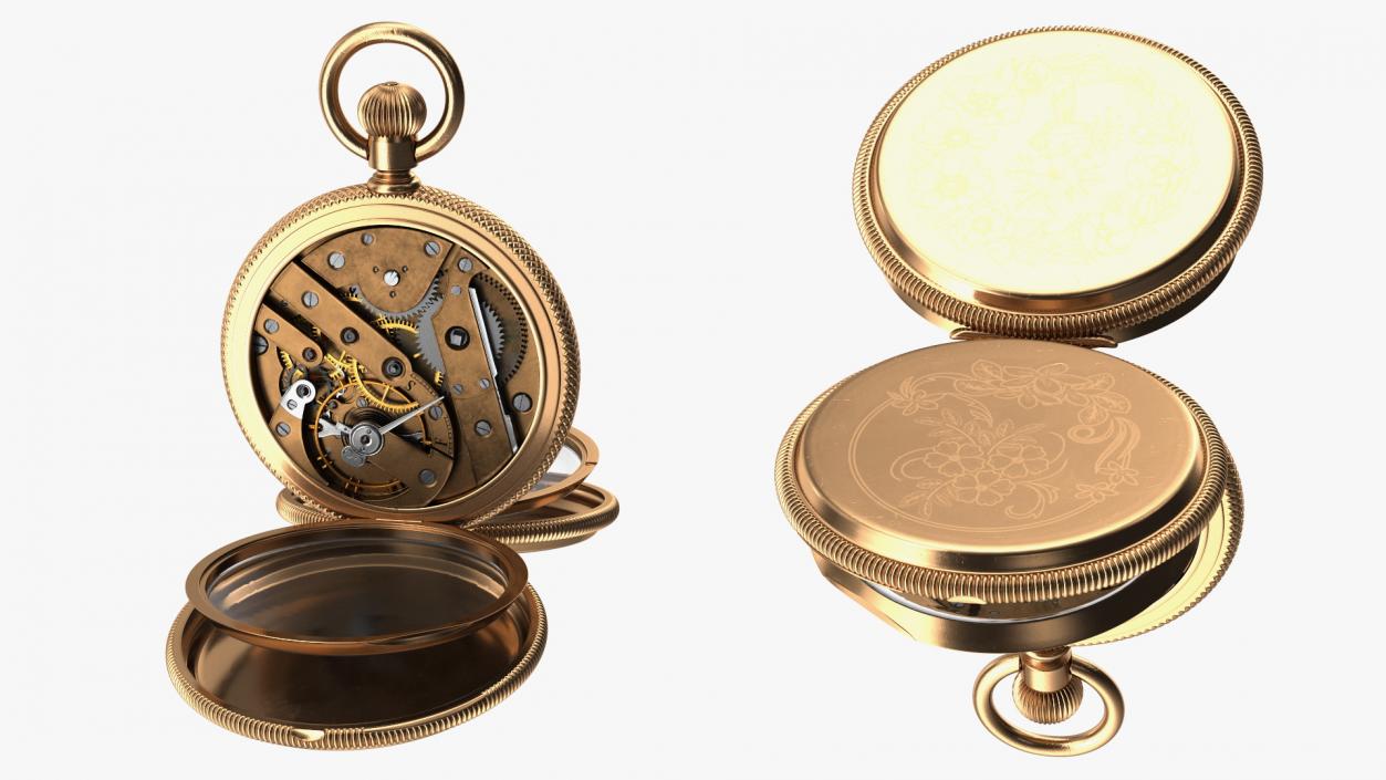 3D Vintage Brass Pocket Watch Open