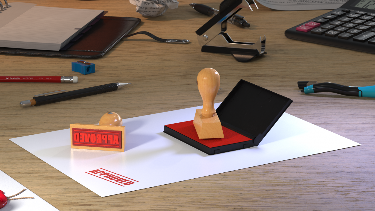 3D model Wood Stamp with Inkpad Approved Set