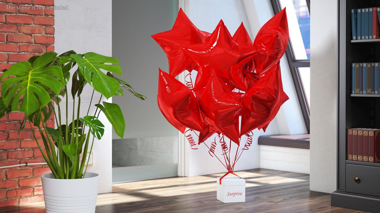 3D Red Star Balloon Bouquet with Gift Box model
