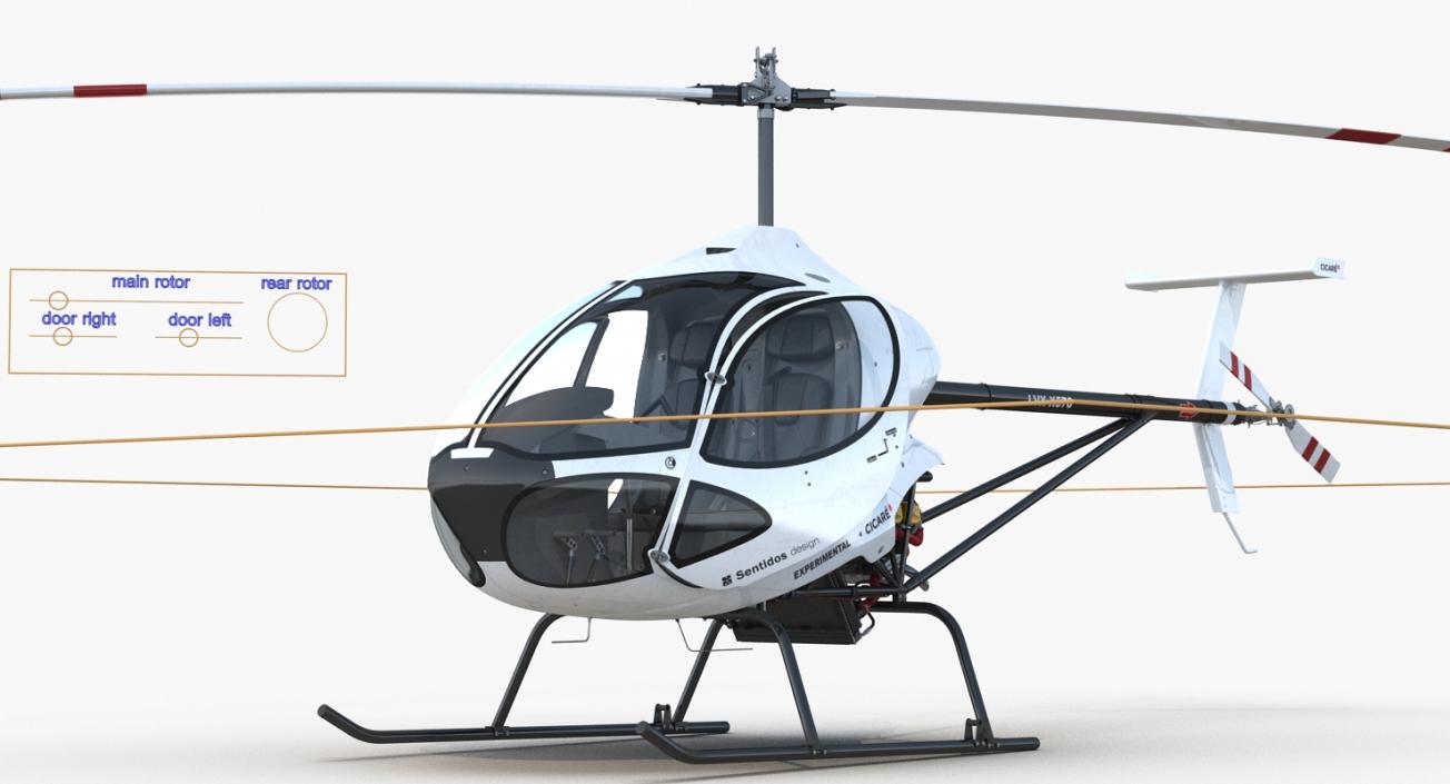 3D Ultra Light Helicopter Cicare 8 Rigged model