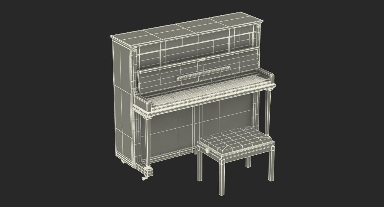 3D model Upright Piano Black with Bench
