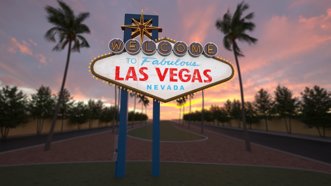 3D Welcome Las Vegas Sign Light On