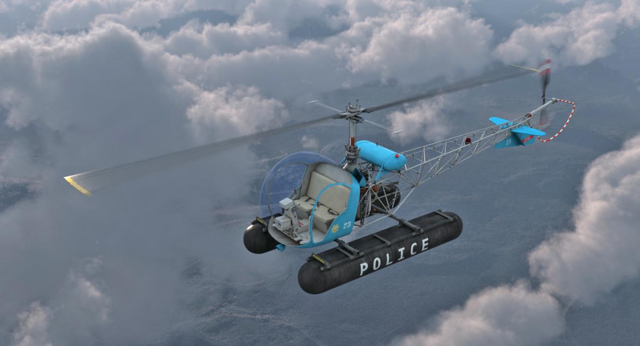 3D Bell 47 On Floats Police Rigged