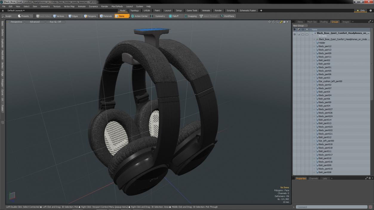 3D Black Bose Quiet Comfort Headphones on Under-Desk Holder