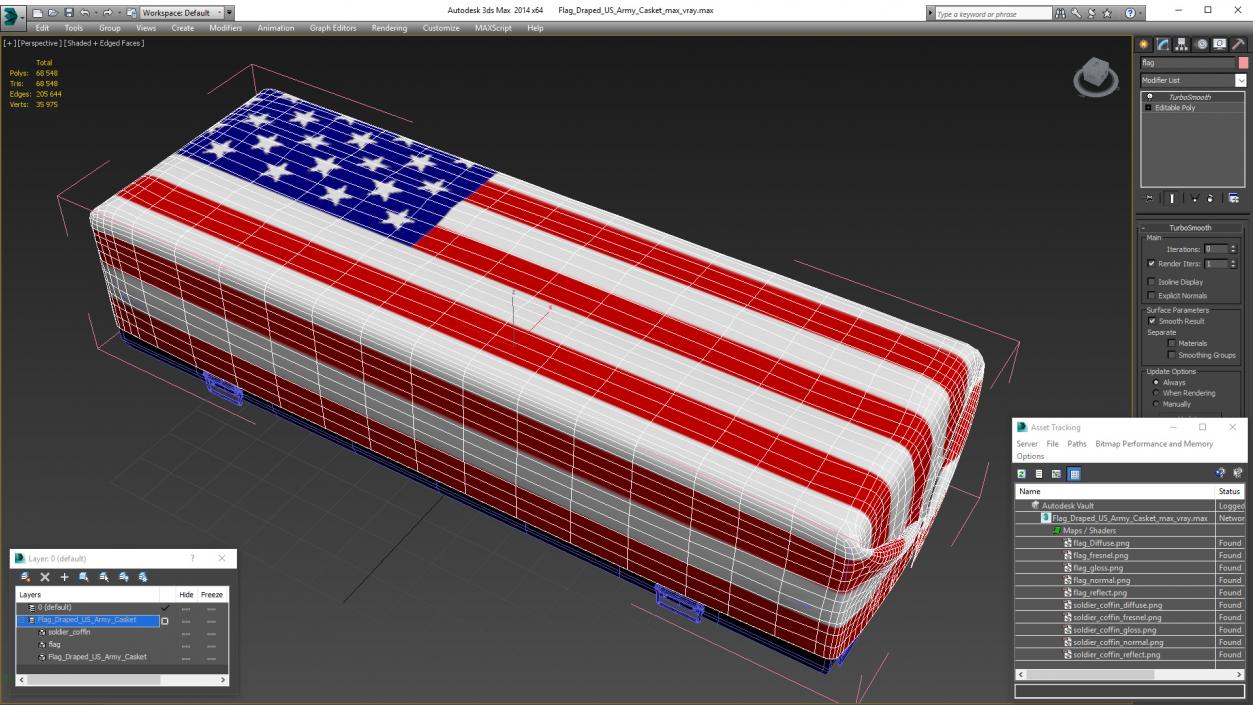 3D Flag Draped US Army Casket