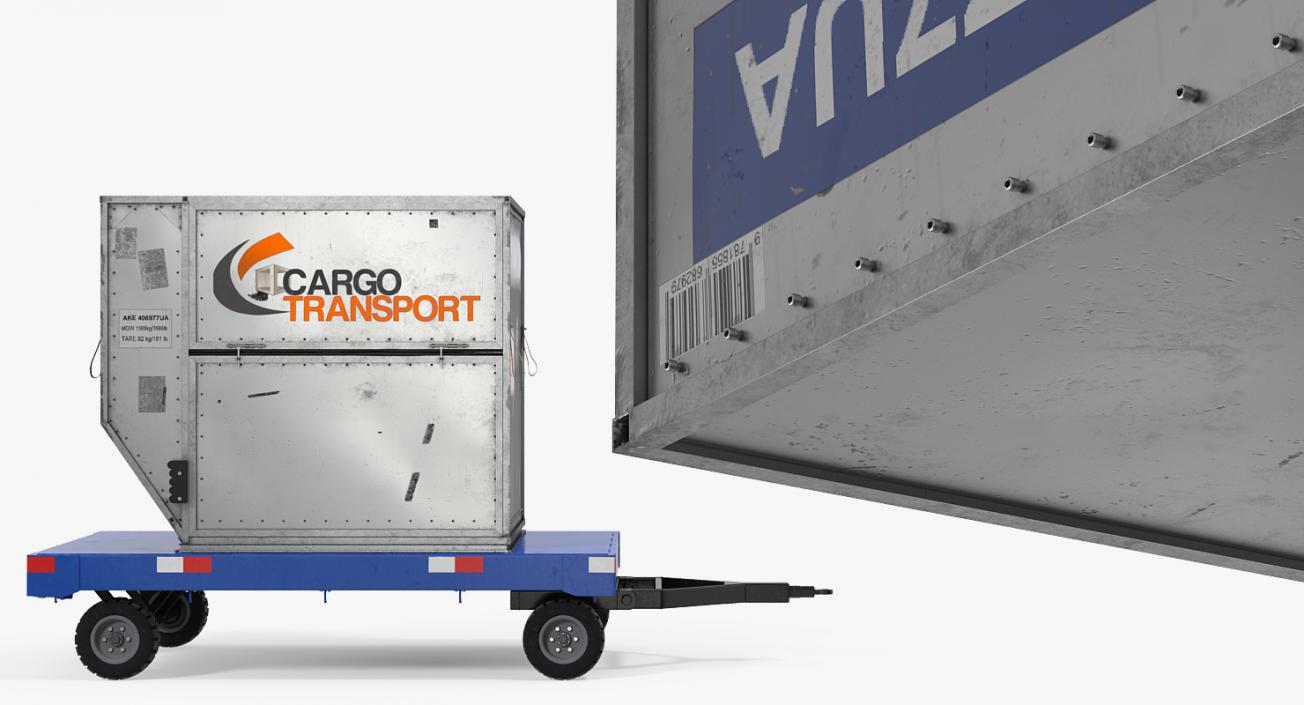 3D model Airport Baggage Trailer with Container Rigged