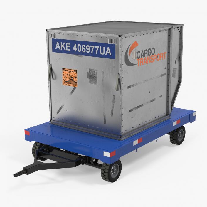 3D model Airport Baggage Trailer with Container Rigged