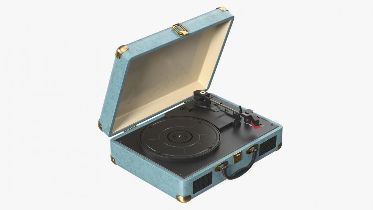 Vintage Turntable Vinyl Record Player Blue 3D