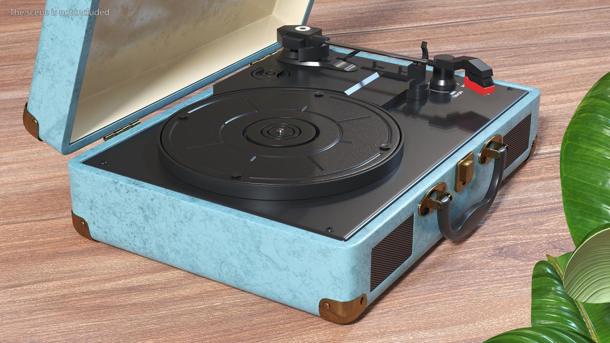 Vintage Turntable Vinyl Record Player Blue 3D