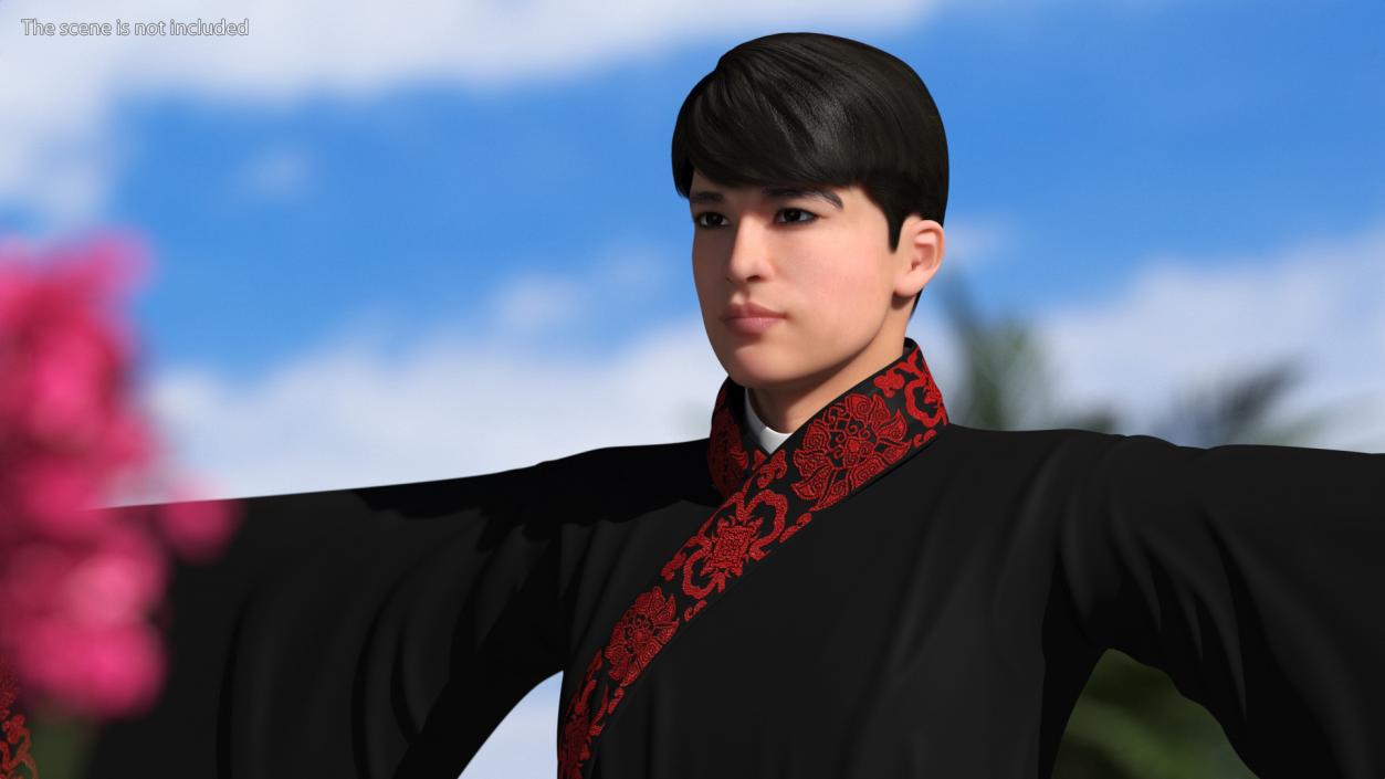 Chinese Young Man Traditional Style T-pose 3D