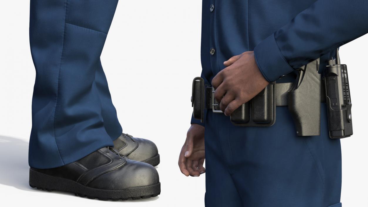 African American NYPD Police Officer Standing Pose Fur 3D model