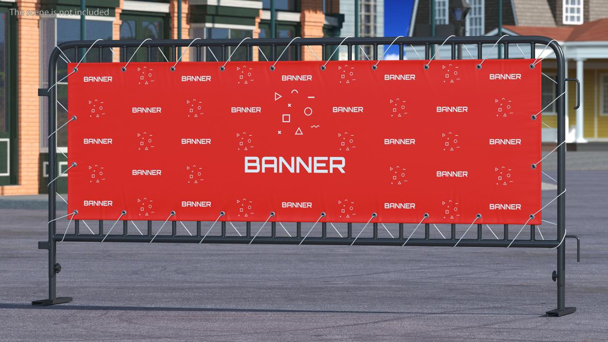 Black Crowd Control Barrier with Advertising Vinyl Banner 3D