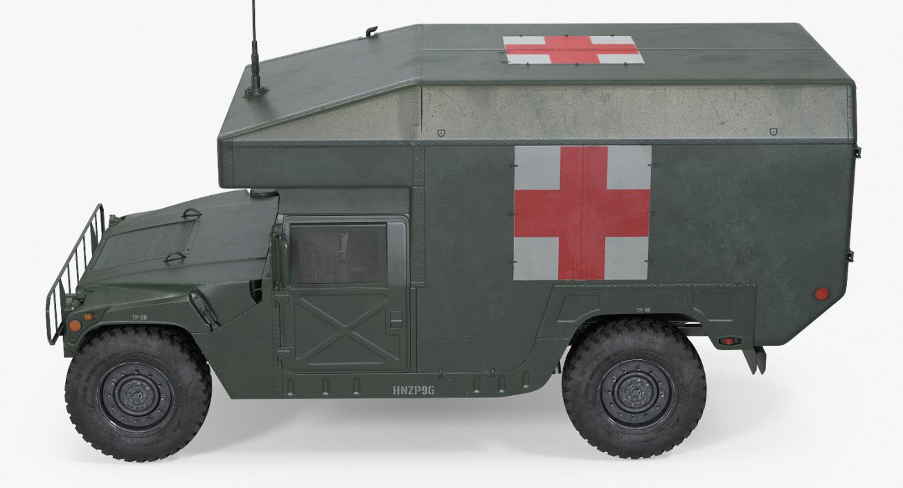 Maxi Ambulance Military Car HMMWV m997 Green 3D model