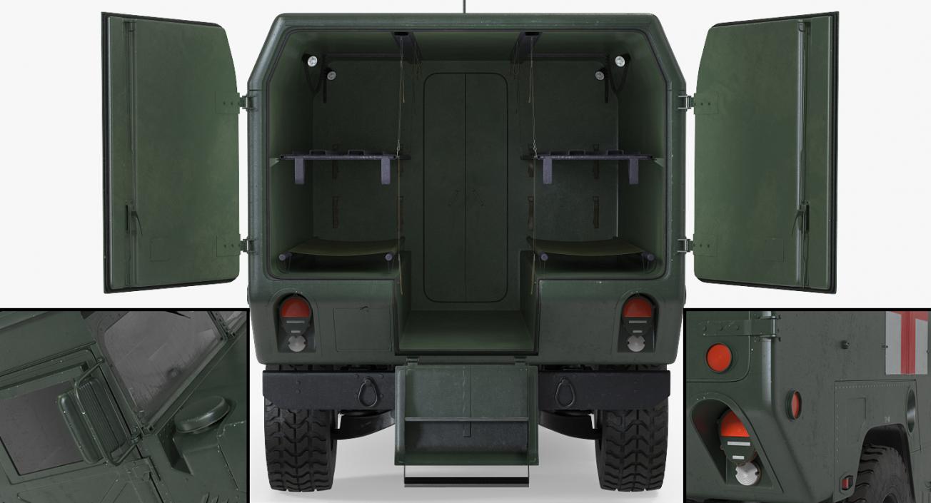 Maxi Ambulance Military Car HMMWV m997 Green 3D model