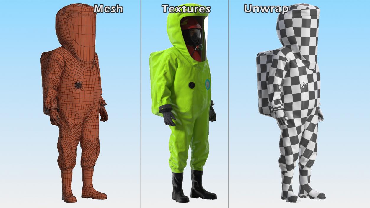 3D model Heavy Duty Chemical Protective Suit Standing Pose Green