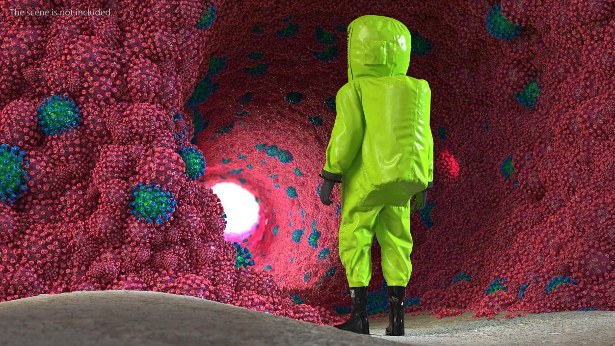 3D model Heavy Duty Chemical Protective Suit Standing Pose Green
