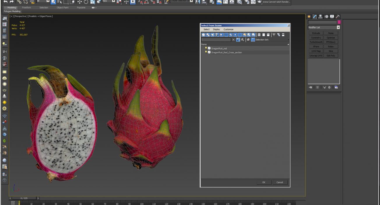 Whole and a Half Red Dragon Fruits 3D model