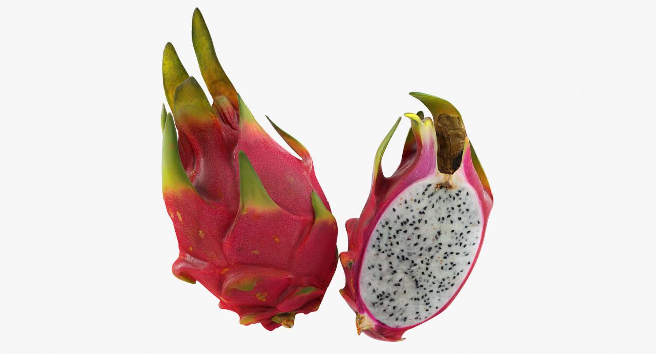 Whole and a Half Red Dragon Fruits 3D model