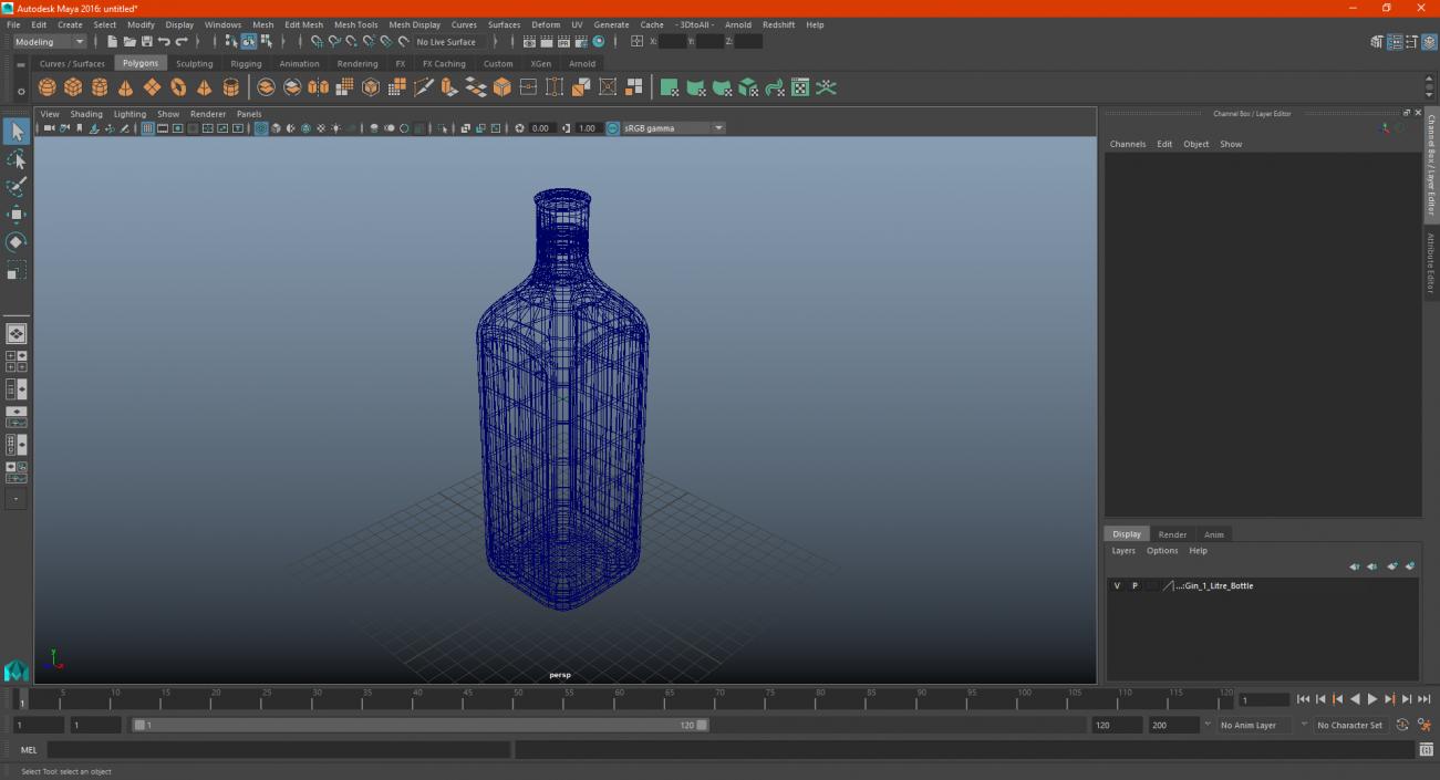3D Gin 1 Litre Bottle model
