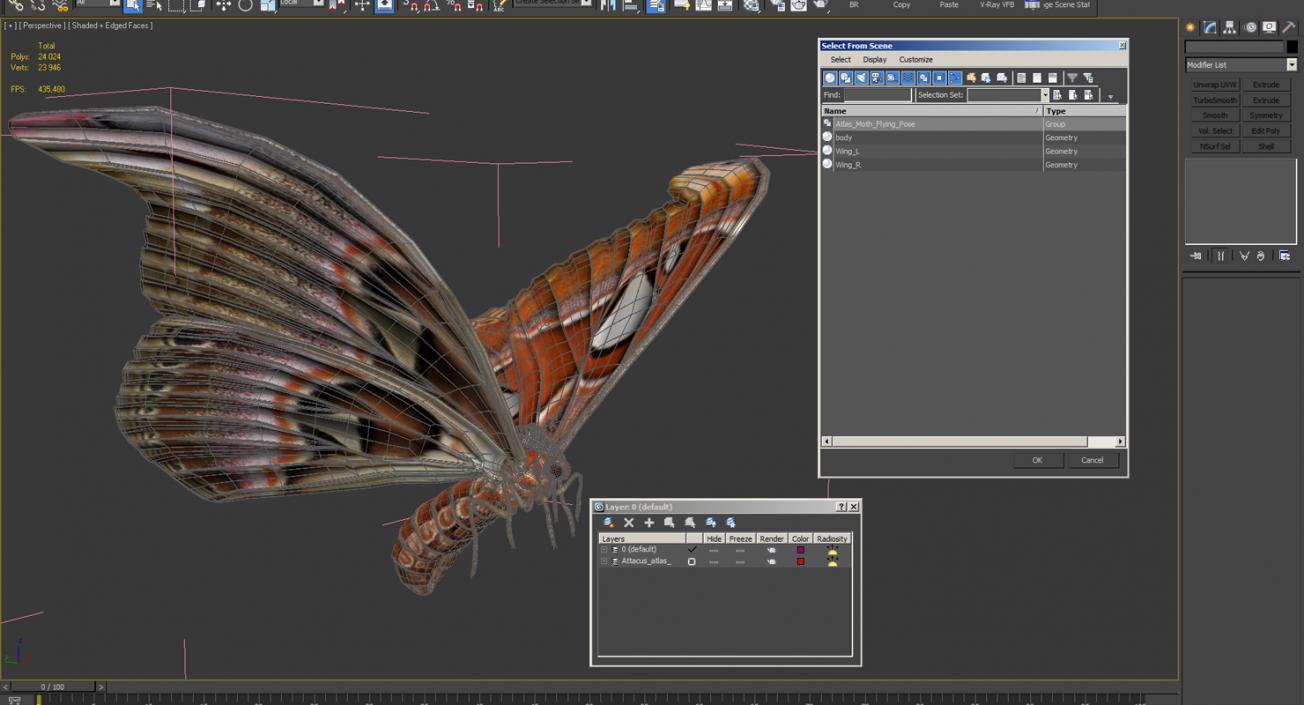 Atlas Moth Flying Pose 3D