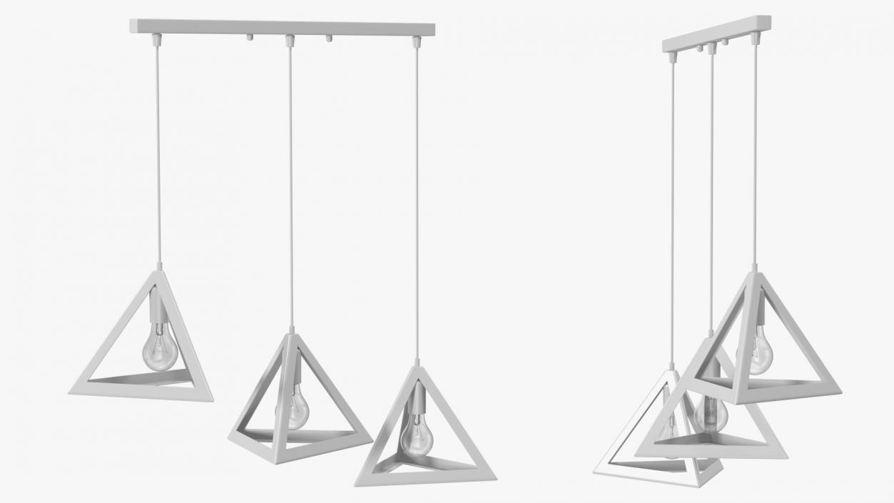3D model Hanging 3-Lights Cluster White
