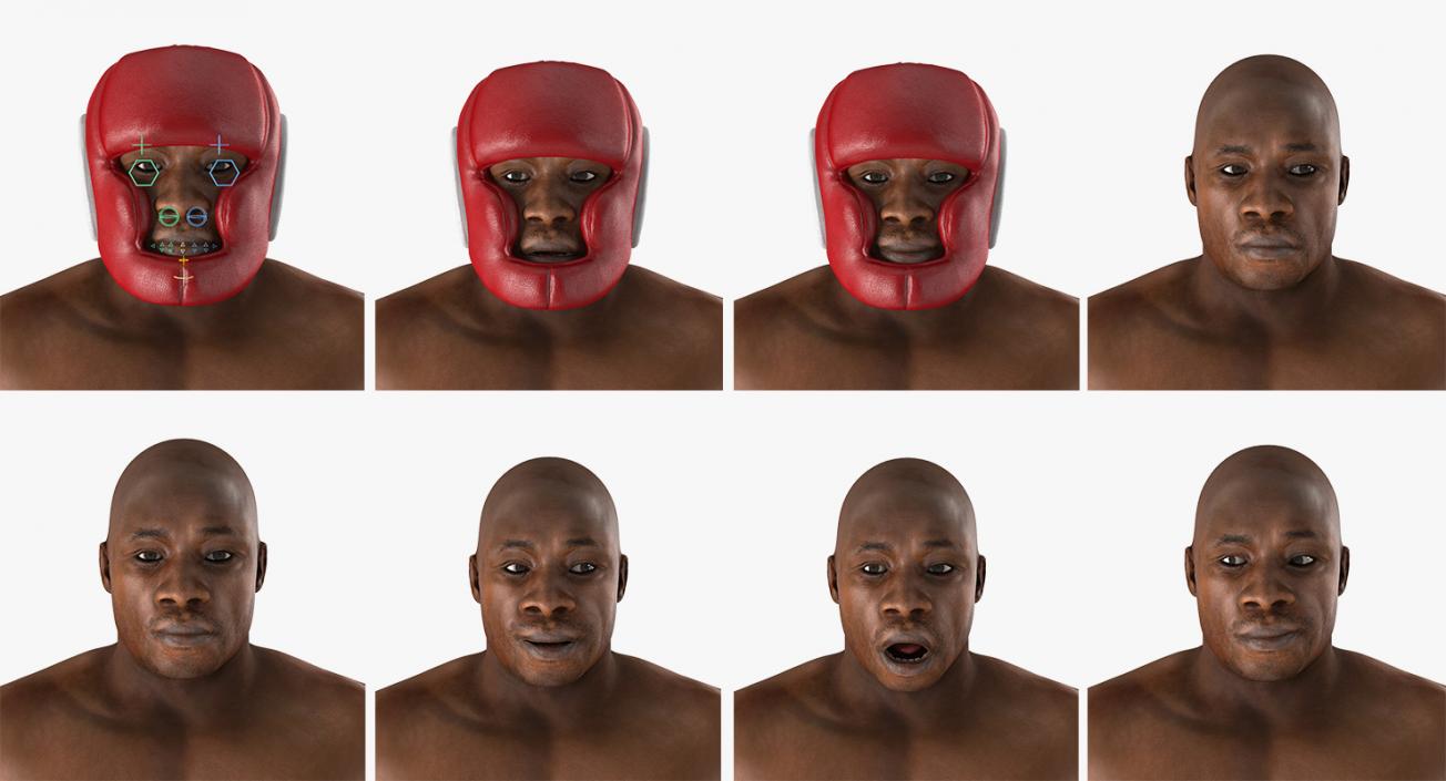 3D African American Boxer Red Suit Rigged model